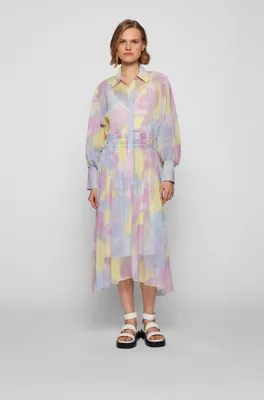 Long-sleeved shirt dress with watercolor print