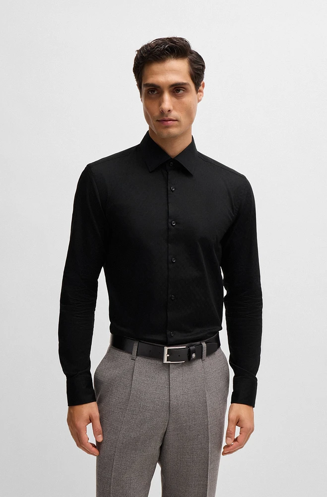 Slim-fit shirt Italian cotton with jacquard monograms