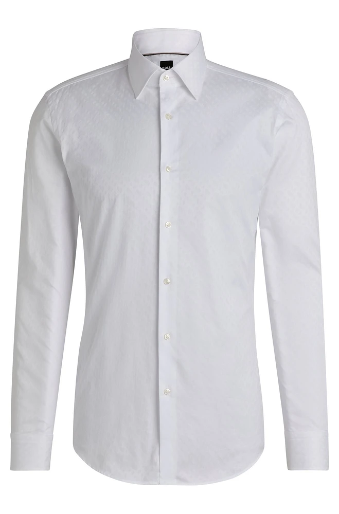 Camisa slim fit de algodón italiano con iniciales en jacquard