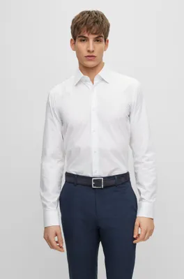 Slim-fit shirt Italian cotton with jacquard monograms