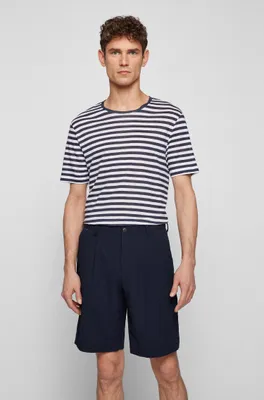 Pure-linen regular-fit T-shirt with horizontal stripe