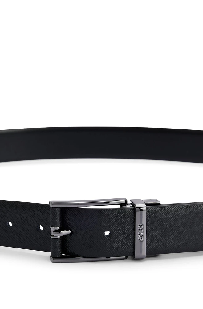 Reversible belt in smooth and structured Italian leather