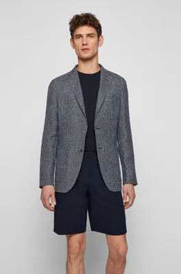Slim-fit jacket checked linen with notch lapels