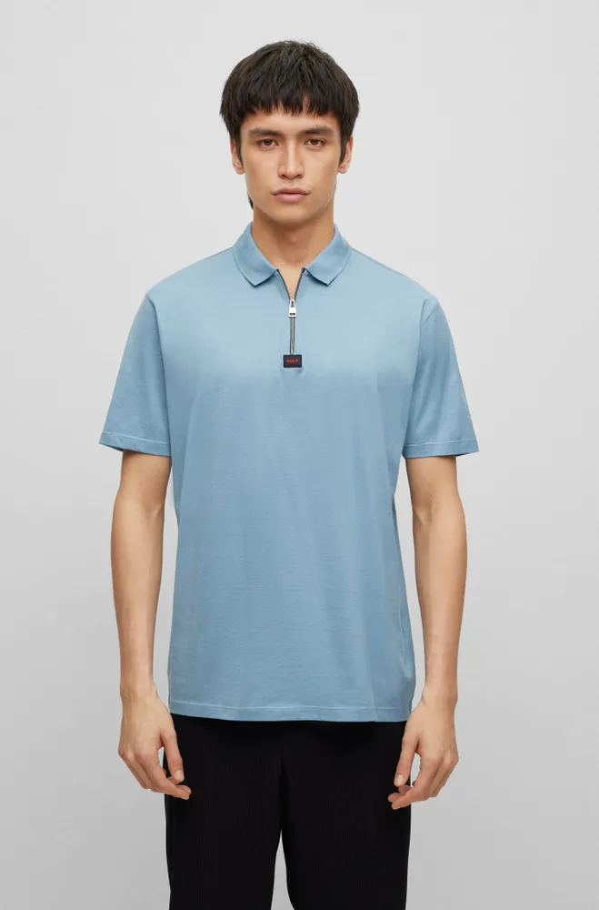 HUGO Mercerised-cotton polo shirt with zip placket