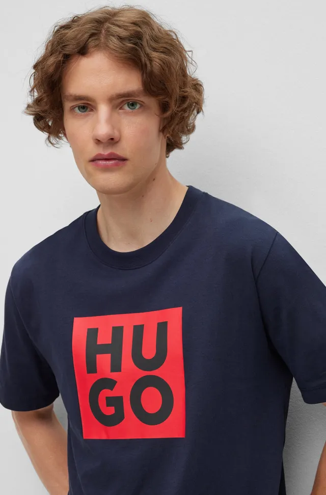 HUGO - Organic-cotton T-shirt with 3D logo print
