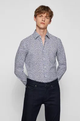 Casual-fit shirt printed Italian linen-cotton poplin