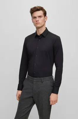 Slim-fit shirt performance-stretch cotton-blend jersey