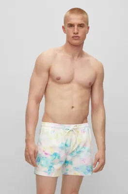 Multi-colored quick-dry swim shorts with outline logo