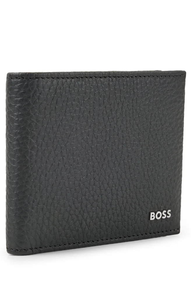 Grained Italian-leather wallet with metal logo lettering