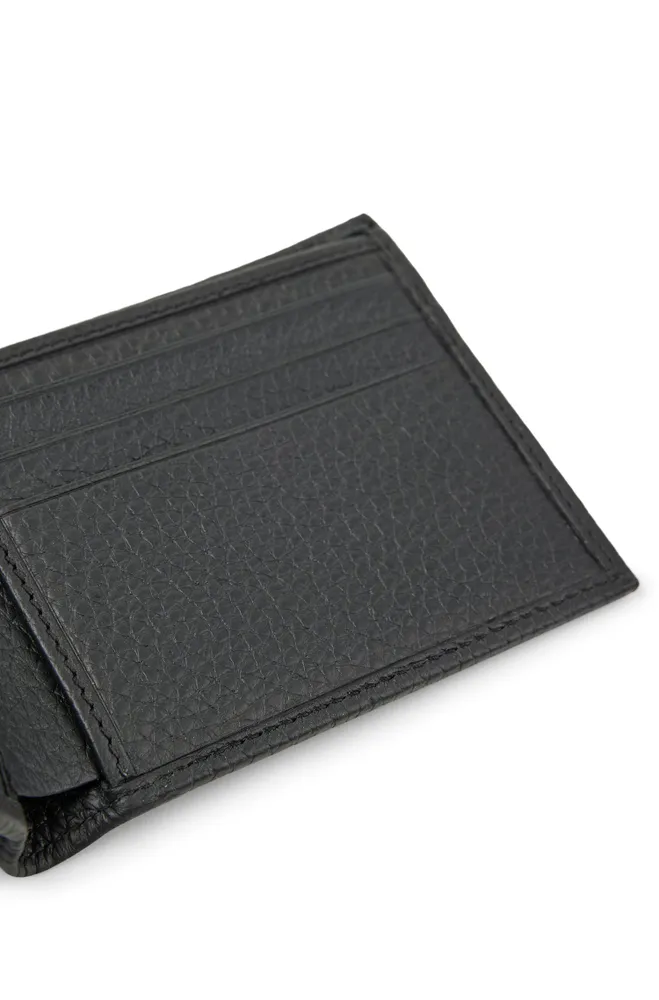 Grained Italian-leather wallet with metal logo lettering