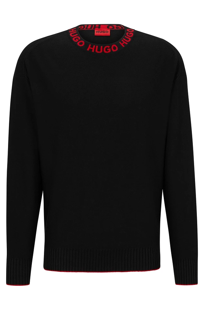 Oversize-fit sweater with logo collar