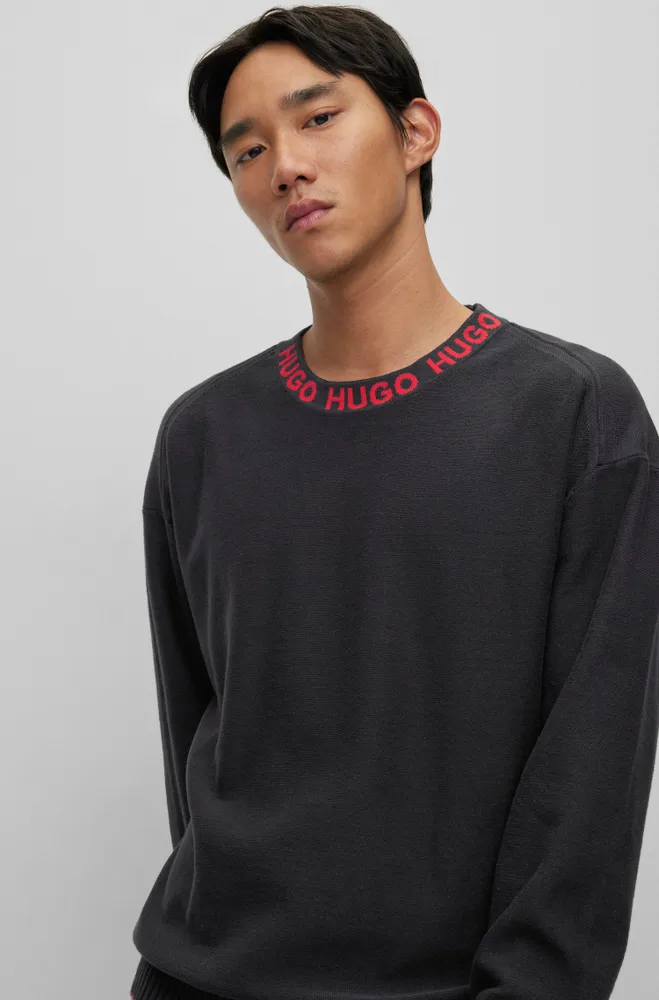 Oversize-fit sweater with logo collar