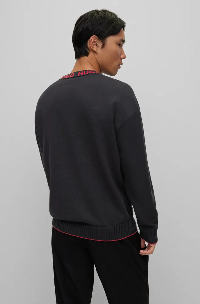 Oversize-fit sweater with logo collar