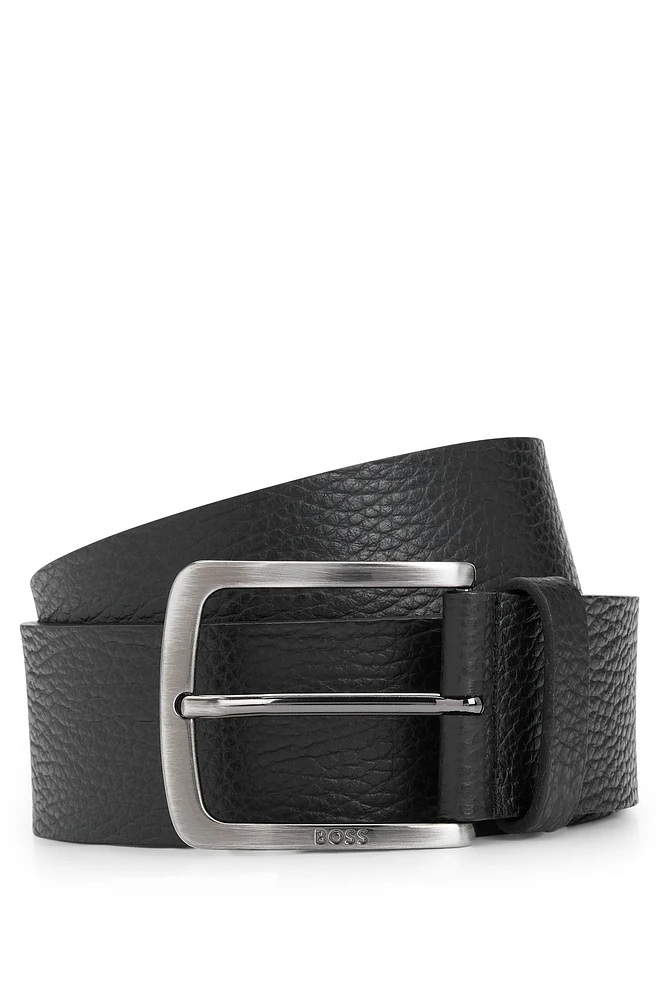 Grained Italian-leather belt with branded buckle