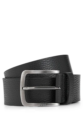 Grained Italian-leather belt with branded buckle