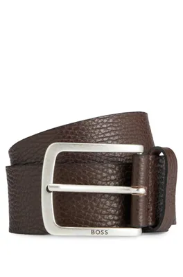 Grained Italian-leather belt with branded buckle