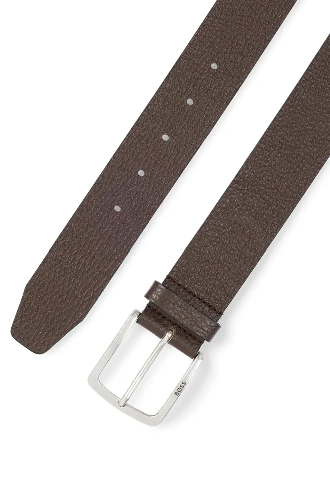 Grained Italian-leather belt with branded buckle