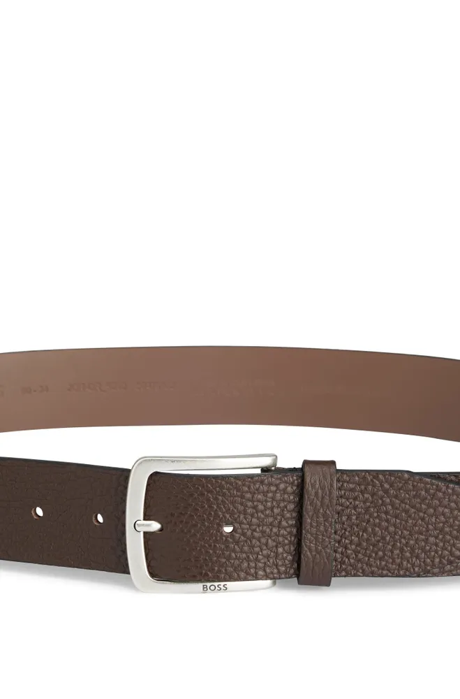Grained Italian-leather belt with branded buckle
