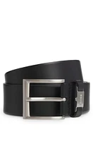 Italian-leather belt with logo keeper and brushed hardware