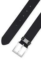 Italian-leather belt with logo keeper and brushed hardware