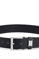 Italian-leather belt with logo keeper and brushed hardware