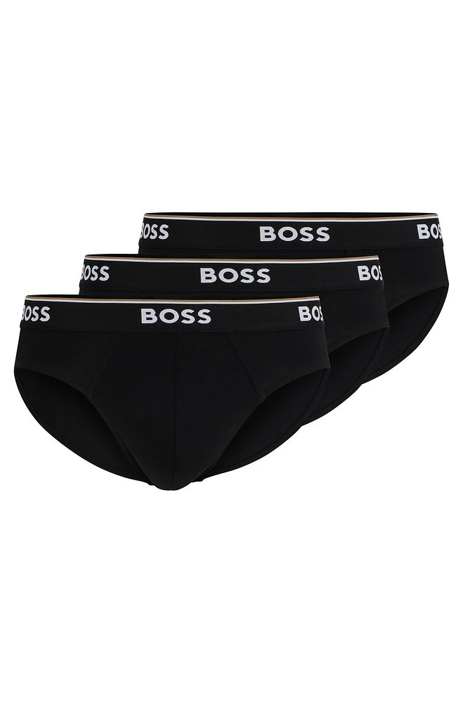 Three-pack of stretch-cotton briefs with logo waistbands