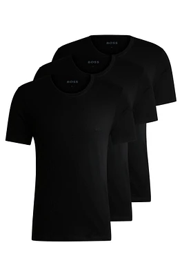 BOSS - Three-pack of logo-embroidered T-shirts cotton Black