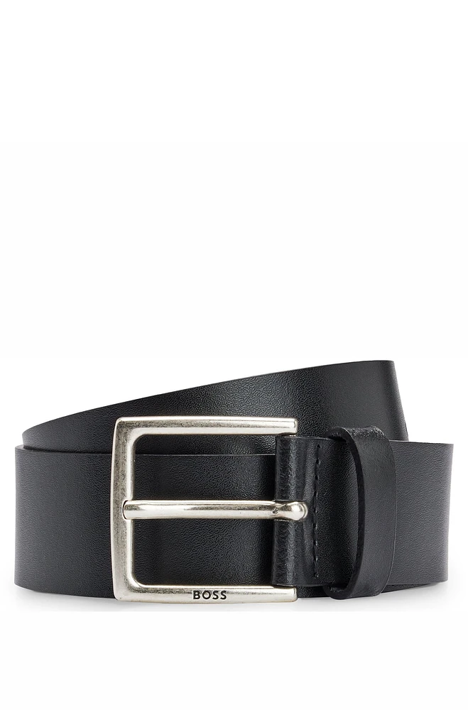 Italian-leather belt with antique-effect hardware