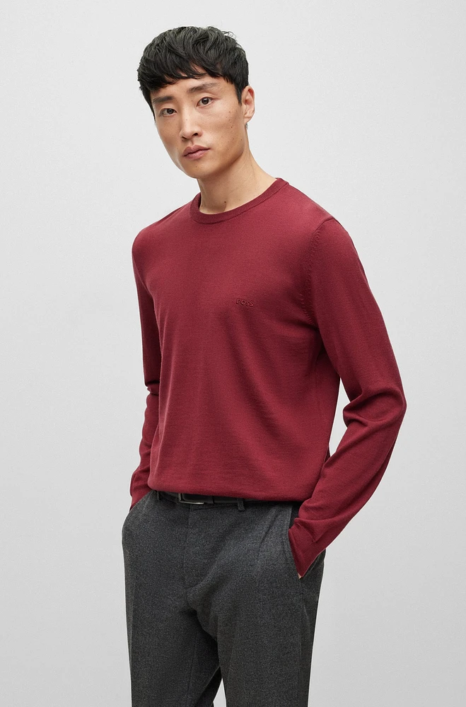 BOSS - Logo-embroidered sweater wool Dark Red