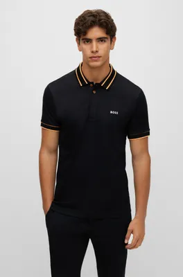 Interlock-cotton slim-fit polo shirt with logo embroidery