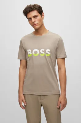 Camiseta de punto algodón con estampado logo en bloques color