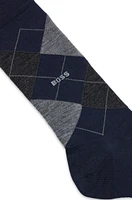 BOSS - Regular-length wool-blend sock with Argyle pattern - Dark Blue