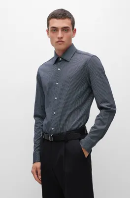 Slim-fit shirt micro-patterned cotton-blend jersey