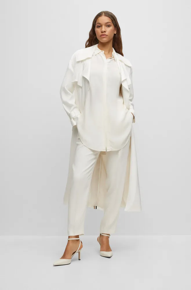 Long-length relaxed-fit blouse with concealed closure