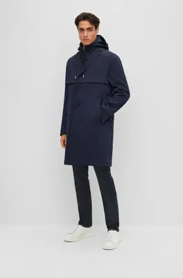 Water-repellent relaxed-fit coat with zip-up inner