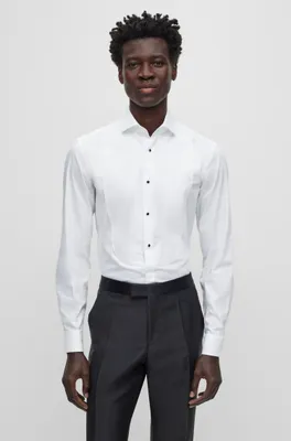 Camisa de vestir slim fit en popelín algodón elástico planchado fácil