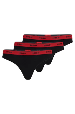 Three-pack of stretch-cotton thong briefs with logos