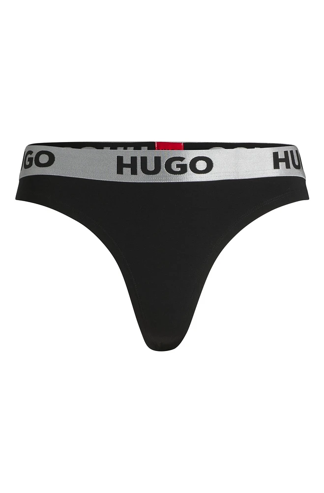 Stretch-cotton thong briefs with logo waistband