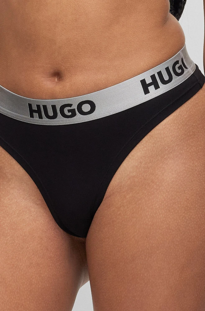 Stretch-cotton thong briefs with logo waistband