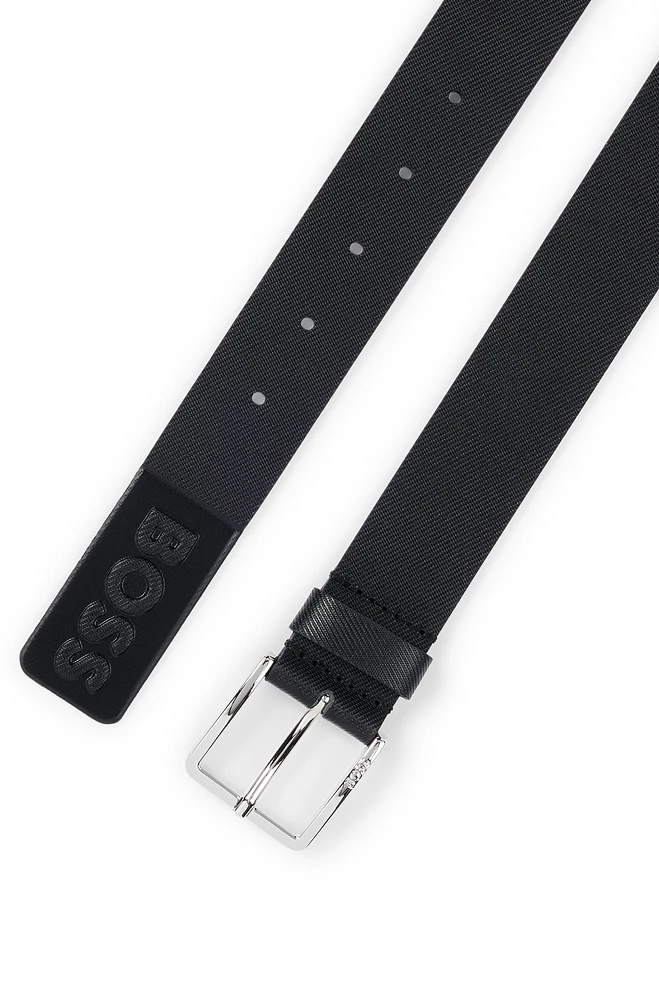 Structured Italian-leather belt with logo end tip