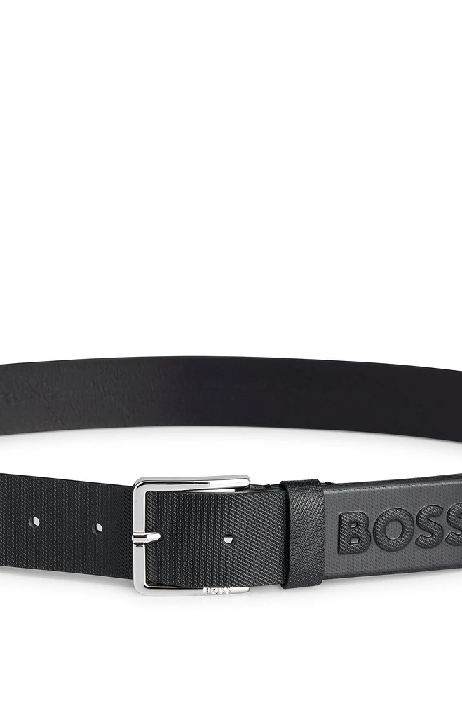 Structured Italian-leather belt with logo end tip