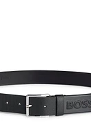 Structured Italian-leather belt with logo end tip