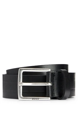 Embossed-leather belt with silver-effect buckle