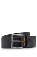 Leather belt with logo-engraved buckle