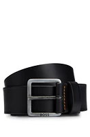 Leather belt with logo-engraved buckle