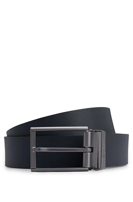 Italian-leather reversible belt with pin and plaque buckles