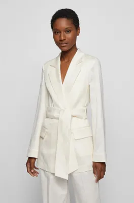 Belted jacket stretch fabric with linen