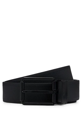 Reversible leather belt with black-varnished roller buckle