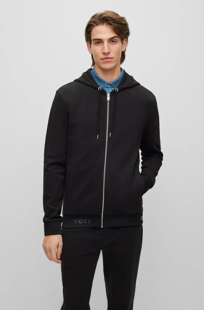 Cotton-blend hoodie with logo cuffs and hem