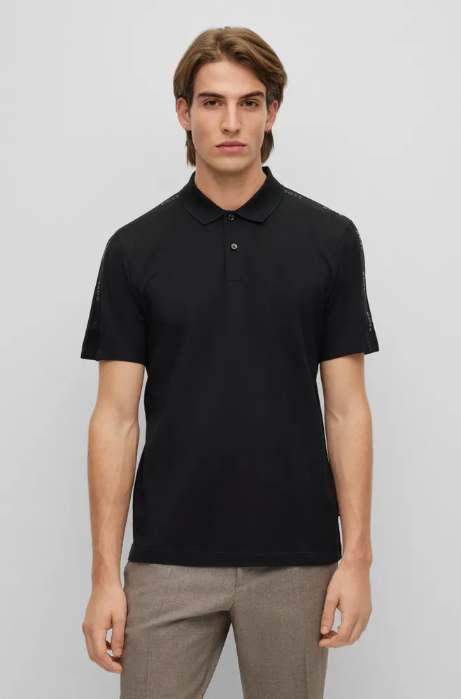 Mercerised-cotton polo shirt with logo inserts